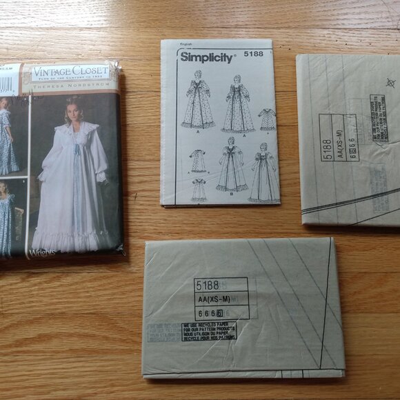 Vintage Victorian Style Nightgown Robe Sewing Pattern XS-M Simplicity 5188 UNCUT - Picture 10 of 11